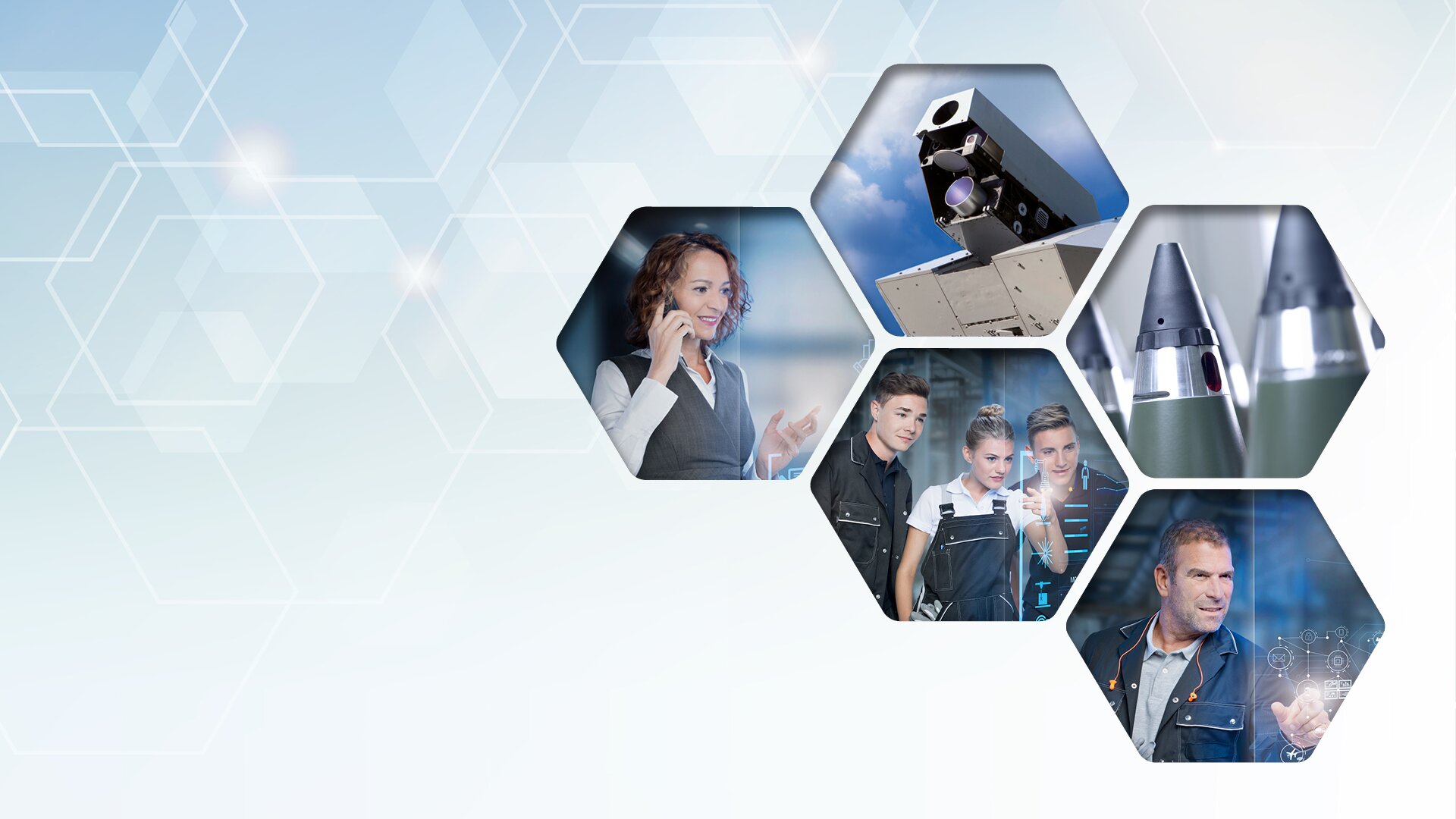 header image of the Rheinmetall RWM UK careers page showing different people and products