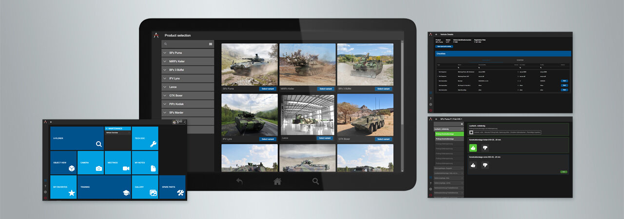 XERENAwork: Tablet eines Servicetechnikers mit Aufgaben- und Funktionsübersicht, Fahrzeugkatalog, Checklisten und Prüfprozeduren