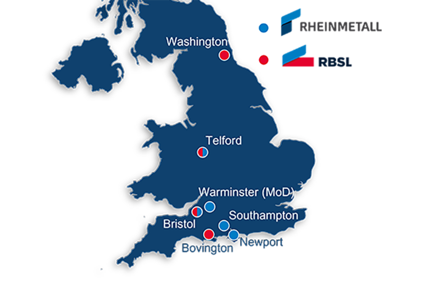 Rheinmetall careers: Map of UK with all Rheinmetall sites